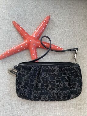 Coach Black & Gray Signature Canvas Wristlet